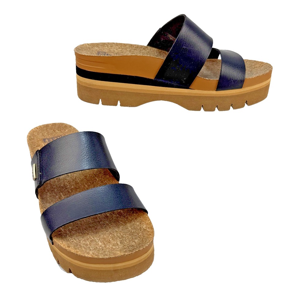 Reef Cushion Vista Higher Platform Slide Sandals Size 7.5 Black Arch Support
